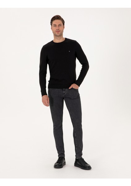 Erkek Siyah Slim Fit Bisiklet Yaka Basic Triko Kazak 50314192-VR046 fırsatları