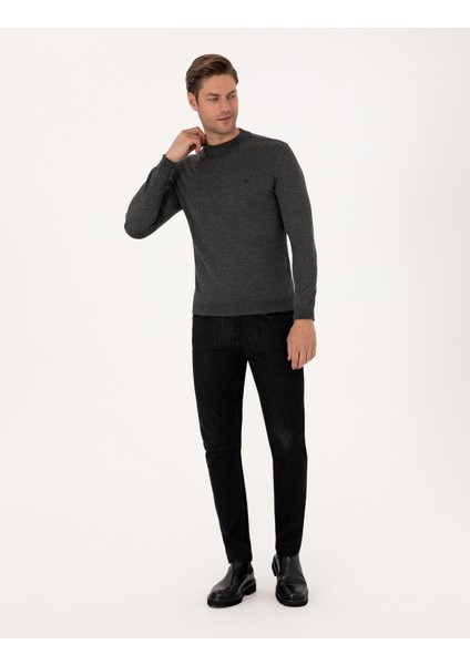 Erkek Antrasit Melanj Slim Fit Çeyrek Yaka Basic Triko Kazak 50314188-VR081 fırsatları