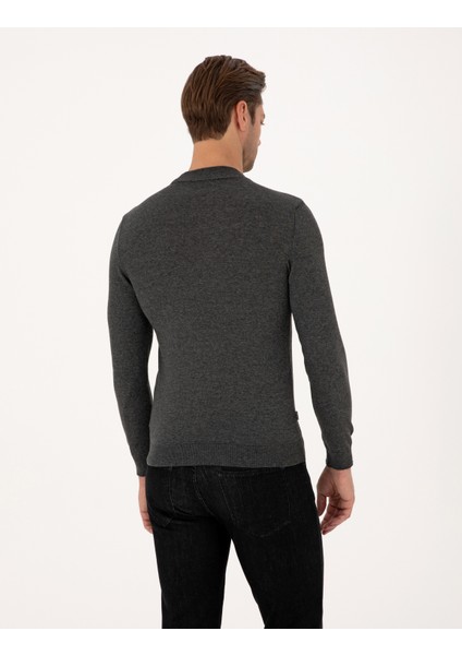 Erkek Antrasit Melanj Slim Fit Çeyrek Yaka Basic Triko Kazak 50314188-VR081 indirimleri