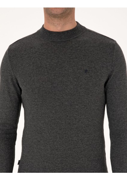 Erkek Antrasit Melanj Slim Fit Çeyrek Yaka Basic Triko Kazak 50314188-VR081