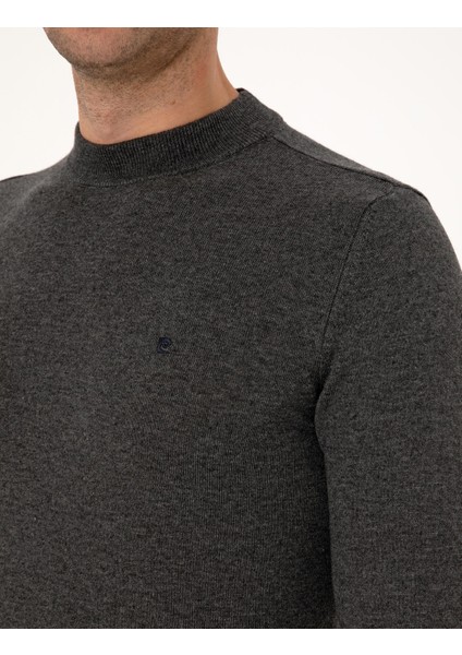 Erkek Antrasit Melanj Slim Fit Çeyrek Yaka Basic Triko Kazak 50314188-VR081