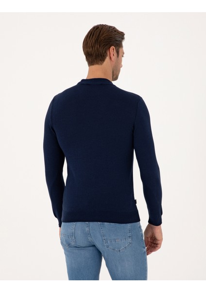 Erkek Açık Lacivert Slim Fit Çeyrek Yaka Basic Triko Kazak 50314188-VR059 indirimleri