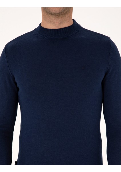 Erkek Açık Lacivert Slim Fit Çeyrek Yaka Basic Triko Kazak 50314188-VR059