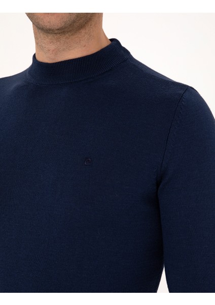 Erkek Açık Lacivert Slim Fit Çeyrek Yaka Basic Triko Kazak 50314188-VR059