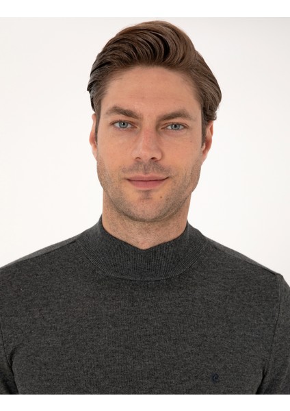 Erkek Antrasit Melanj Slim Fit Yarım Balıkçı Yaka Basic Triko Kazak 50314176-VR081 fiyatları