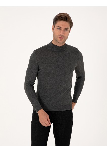 Erkek Antrasit Melanj Slim Fit Yarım Balıkçı Yaka Basic Triko Kazak 50314176-VR081 modelleri