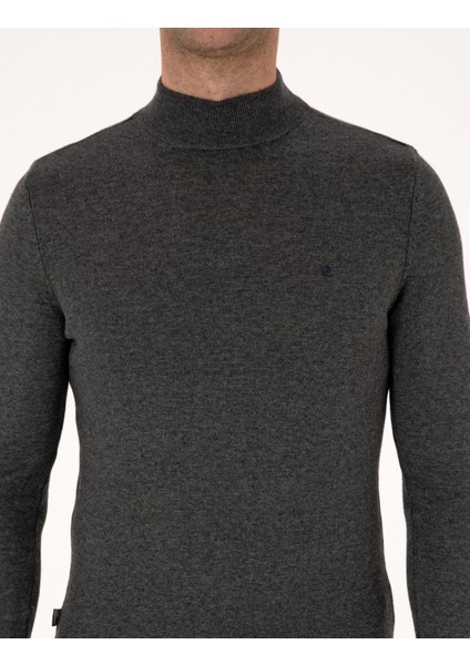 Erkek Antrasit Melanj Slim Fit Yarım Balıkçı Yaka Basic Triko Kazak 50314176-VR081