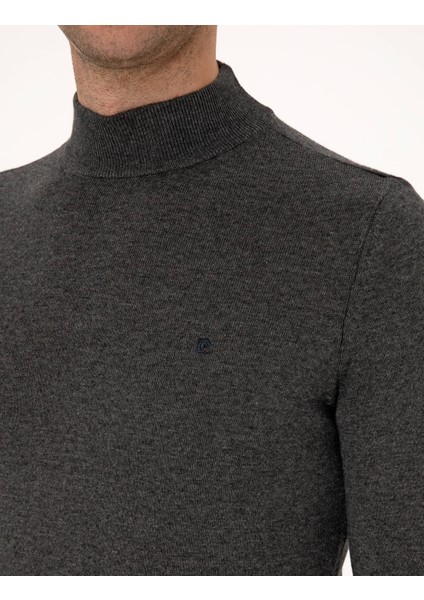 Erkek Antrasit Melanj Slim Fit Yarım Balıkçı Yaka Basic Triko Kazak 50314176-VR081