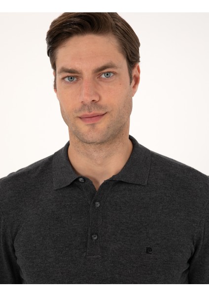 Erkek Antrasit Melanj Slim Fit Polo Yaka Basic Triko Kazak 50314189-VR081 fiyatları