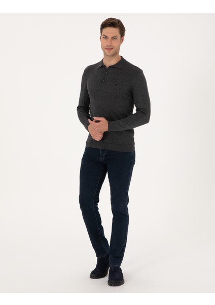 Erkek Antrasit Melanj Slim Fit Polo Yaka Basic Triko Kazak 50314189-VR081 fırsatları