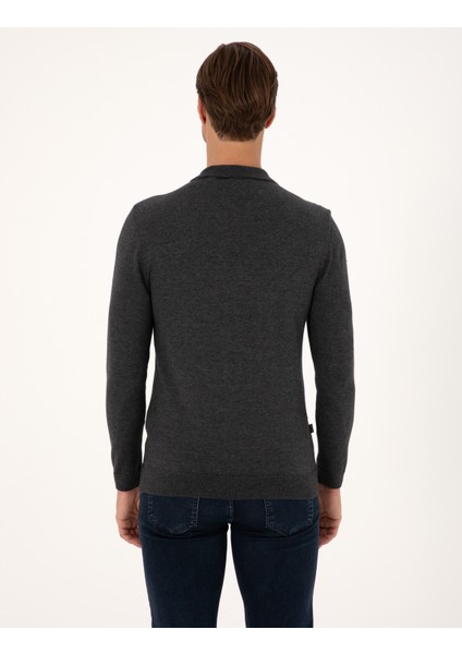 Erkek Antrasit Melanj Slim Fit Polo Yaka Basic Triko Kazak 50314189-VR081 indirimleri
