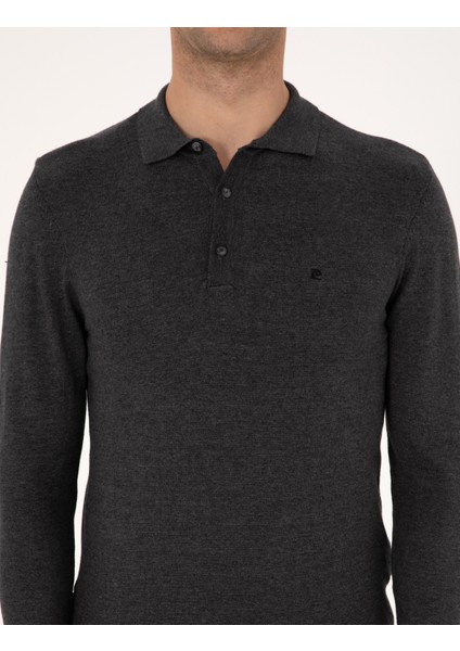 Erkek Antrasit Melanj Slim Fit Polo Yaka Basic Triko Kazak 50314189-VR081