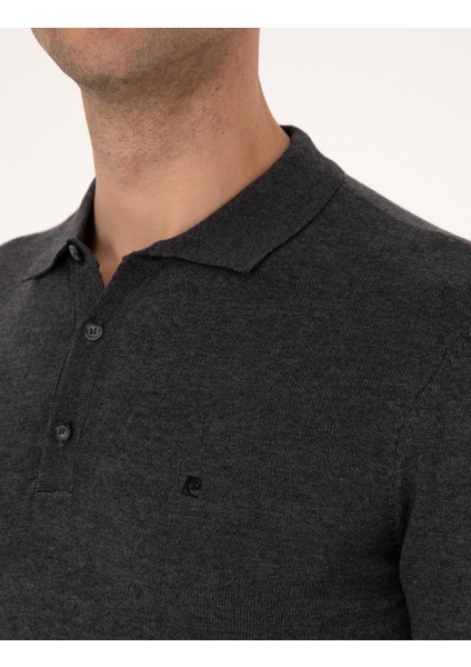 Erkek Antrasit Melanj Slim Fit Polo Yaka Basic Triko Kazak 50314189-VR081