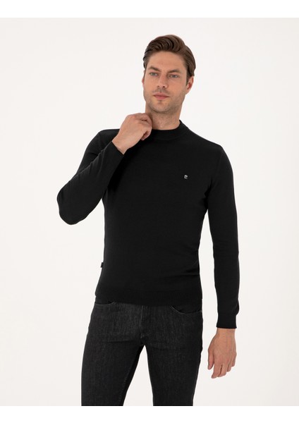 Erkek Siyah Slim Fit Çeyrek Yaka Basic Triko Kazak 50314188-VR046 modelleri