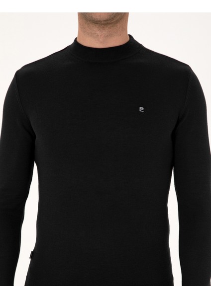 Erkek Siyah Slim Fit Çeyrek Yaka Basic Triko Kazak 50314188-VR046