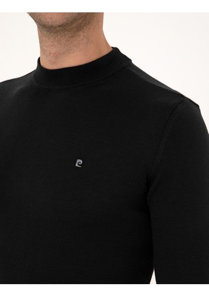 Erkek Siyah Slim Fit Çeyrek Yaka Basic Triko Kazak 50314188-VR046