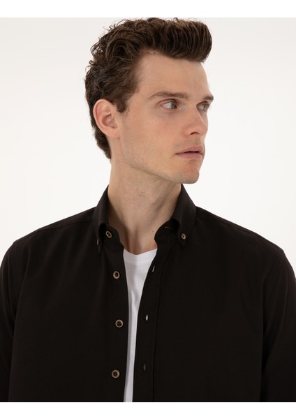 Erkek Koyu Kahverengi Regular Fit Uzun Kollu Gömlek 50311308-VR084 fiyatları