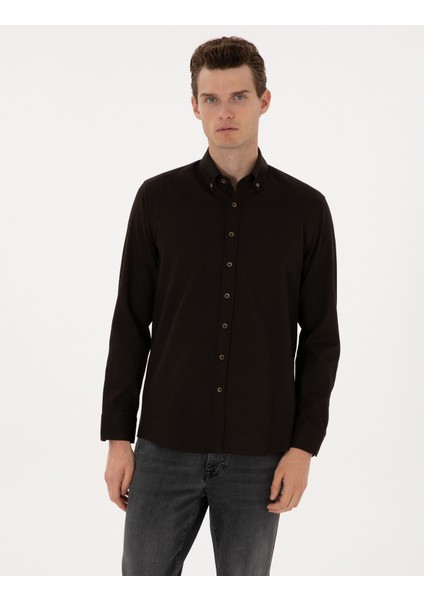 Erkek Koyu Kahverengi Regular Fit Uzun Kollu Gömlek 50311308-VR084 modelleri