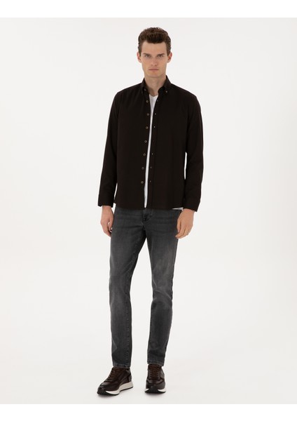 Erkek Koyu Kahverengi Regular Fit Uzun Kollu Gömlek 50311308-VR084 fırsatları