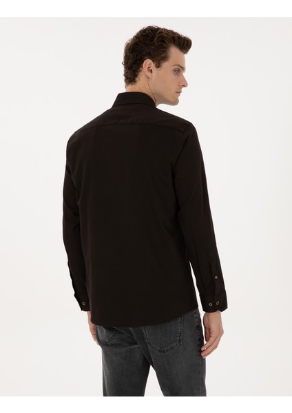 Erkek Koyu Kahverengi Regular Fit Uzun Kollu Gömlek 50311308-VR084 indirimleri