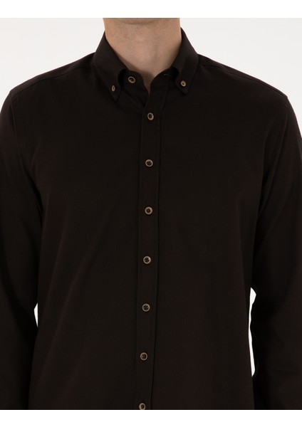 Erkek Koyu Kahverengi Regular Fit Uzun Kollu Gömlek 50311308-VR084