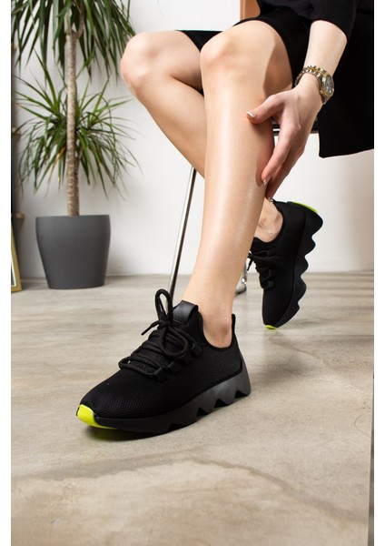 Günlük Kadın Sneaker Spor Ayakkabı Bağcıklı Triko Tırtıklı Kalın Taban Hafif Rahat Esnek Hava Alabilen 300