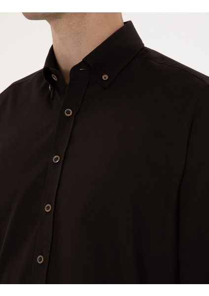 Erkek Koyu Kahverengi Regular Fit Uzun Kollu Gömlek 50311308-VR084