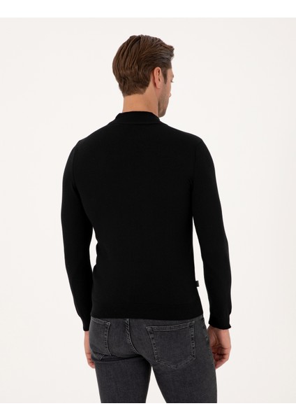 Erkek Siyah Slim Fit Yarım Balıkçı Yaka Basic Triko Kazak 50314176-VR046 indirimleri