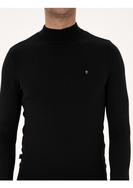 Erkek Siyah Slim Fit Yarım Balıkçı Yaka Basic Triko Kazak 50314176-VR046