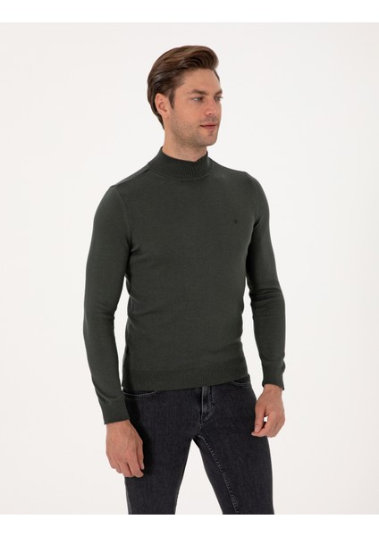 Erkek Koyu Haki Slim Fit Yarım Balıkçı Yaka Basic Triko Kazak 50314176-VR111 modelleri