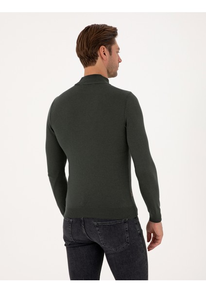 Erkek Koyu Haki Slim Fit Yarım Balıkçı Yaka Basic Triko Kazak 50314176-VR111 indirimleri