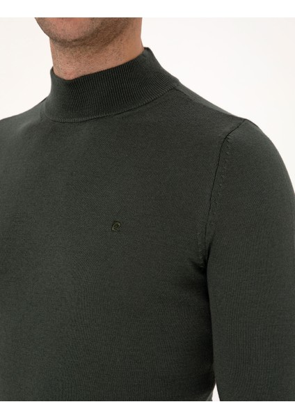 Erkek Koyu Haki Slim Fit Yarım Balıkçı Yaka Basic Triko Kazak 50314176-VR111
