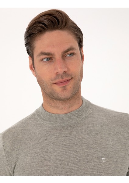 Erkek Açık Gri Melanj Slim Fit Çeyrek Yaka Basic Triko Kazak 50314188-VR091 fiyatları