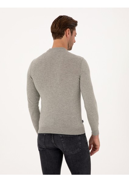 Erkek Açık Gri Melanj Slim Fit Çeyrek Yaka Basic Triko Kazak 50314188-VR091 indirimleri