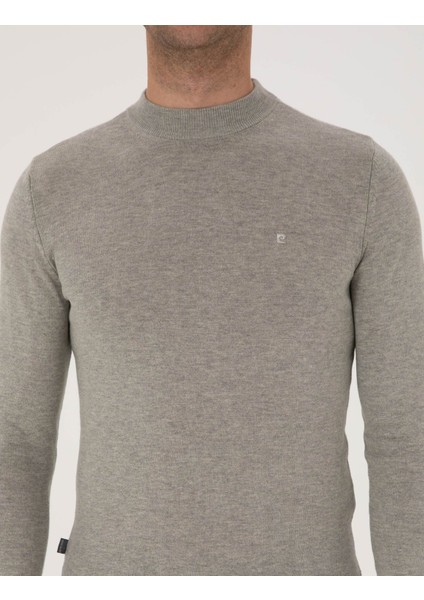 Erkek Açık Gri Melanj Slim Fit Çeyrek Yaka Basic Triko Kazak 50314188-VR091