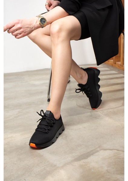 Günlük Kadın Sneaker Spor Ayakkabı Bağcıklı Triko Tırtıklı Kalın Taban Hafif Rahat Esnek Hava Alabilen 300