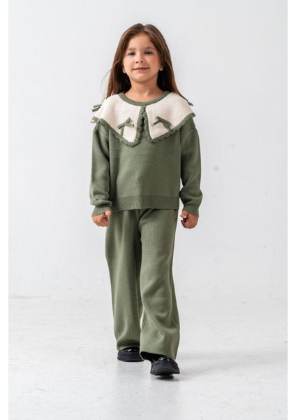 Fiyonk Detaylı Triko Kız Çocuk 2 li takım - Yeşil