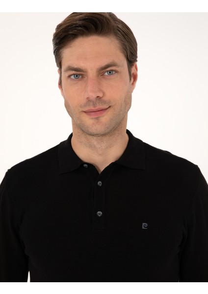 Erkek Siyah Slim Fit Polo Yaka Basic Triko Kazak 50314189-VR046 fiyatları