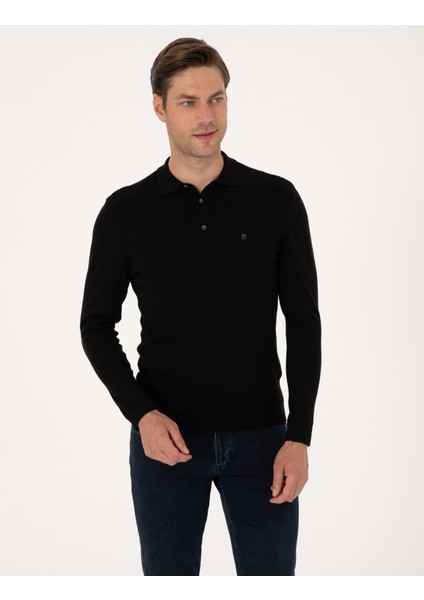 Erkek Siyah Slim Fit Polo Yaka Basic Triko Kazak 50314189-VR046 modelleri