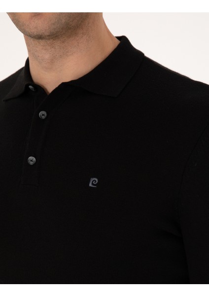 Erkek Siyah Slim Fit Polo Yaka Basic Triko Kazak 50314189-VR046