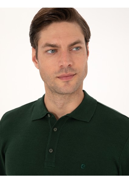 Erkek Koyu Yeşil Slim Fit Polo Yaka Basic Triko Kazak 50314189-VR079 fiyatları