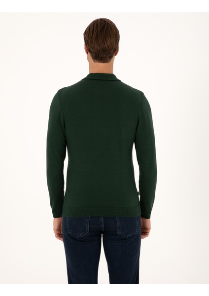 Erkek Koyu Yeşil Slim Fit Polo Yaka Basic Triko Kazak 50314189-VR079 indirimleri