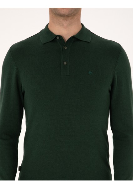 Erkek Koyu Yeşil Slim Fit Polo Yaka Basic Triko Kazak 50314189-VR079