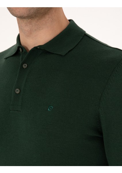 Erkek Koyu Yeşil Slim Fit Polo Yaka Basic Triko Kazak 50314189-VR079