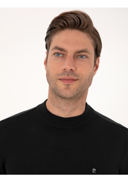 Erkek Siyah Slim Fit Çeyrek Yaka Basic Triko Kazak 50314188-VR046 fiyatları