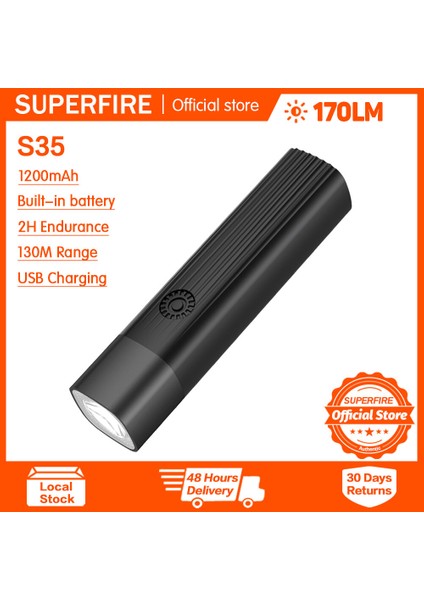 Superfıre S35 Siyah Edc El Feneri Şarj Edilebilir Mini LED Taşınabilir El Feneri Su Geçirmez Alüminyum Alaşımlı Dış Mekan Ev (Yurt Dışından)