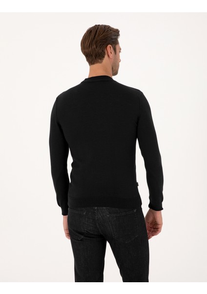 Erkek Siyah Slim Fit Çeyrek Yaka Basic Triko Kazak 50314188-VR046 indirimleri