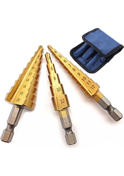 3 Adet/takım Titanyum Kaplamalı Metal Altıgen Çekirdek Matkap Uçları Hss Yüksek Hızlı Çelik Kademeli Matkap Ucu Konik Delik Ahşap Pvc Kesici Konik Metrik (Yurt Dışından)