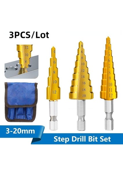 3 Adet/takım Titanyum Kaplamalı Metal Altıgen Çekirdek Matkap Uçları Hss Yüksek Hızlı Çelik Kademeli Matkap Ucu Konik Delik Ahşap Pvc Kesici Konik Metrik (Yurt Dışından) modelleri