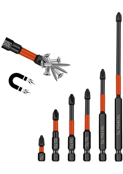 6 Adet Endüstriyel Ph2 Güçlü Manyetik Uç Seti Darbe Alaşımlı Matkap Uçları Sertlik Tornavida Uçları Tornavida El Aletleri (Yurt Dışından)